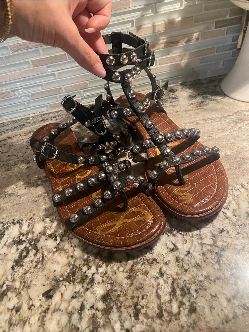 Sam Edelman Black Studded Gladiator Sandals
